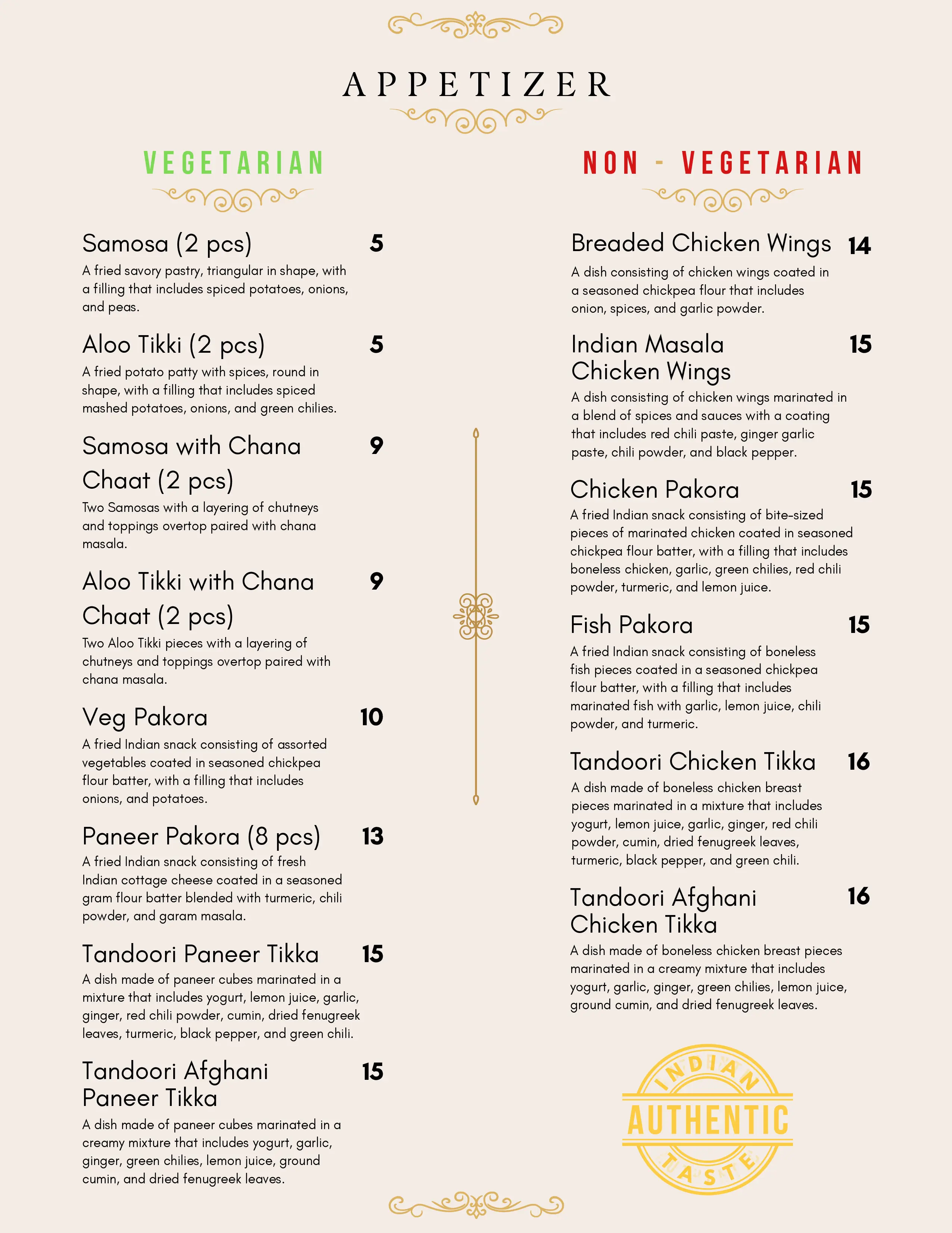 Golden Hours Indian Bistro Dine In Menu Page 2