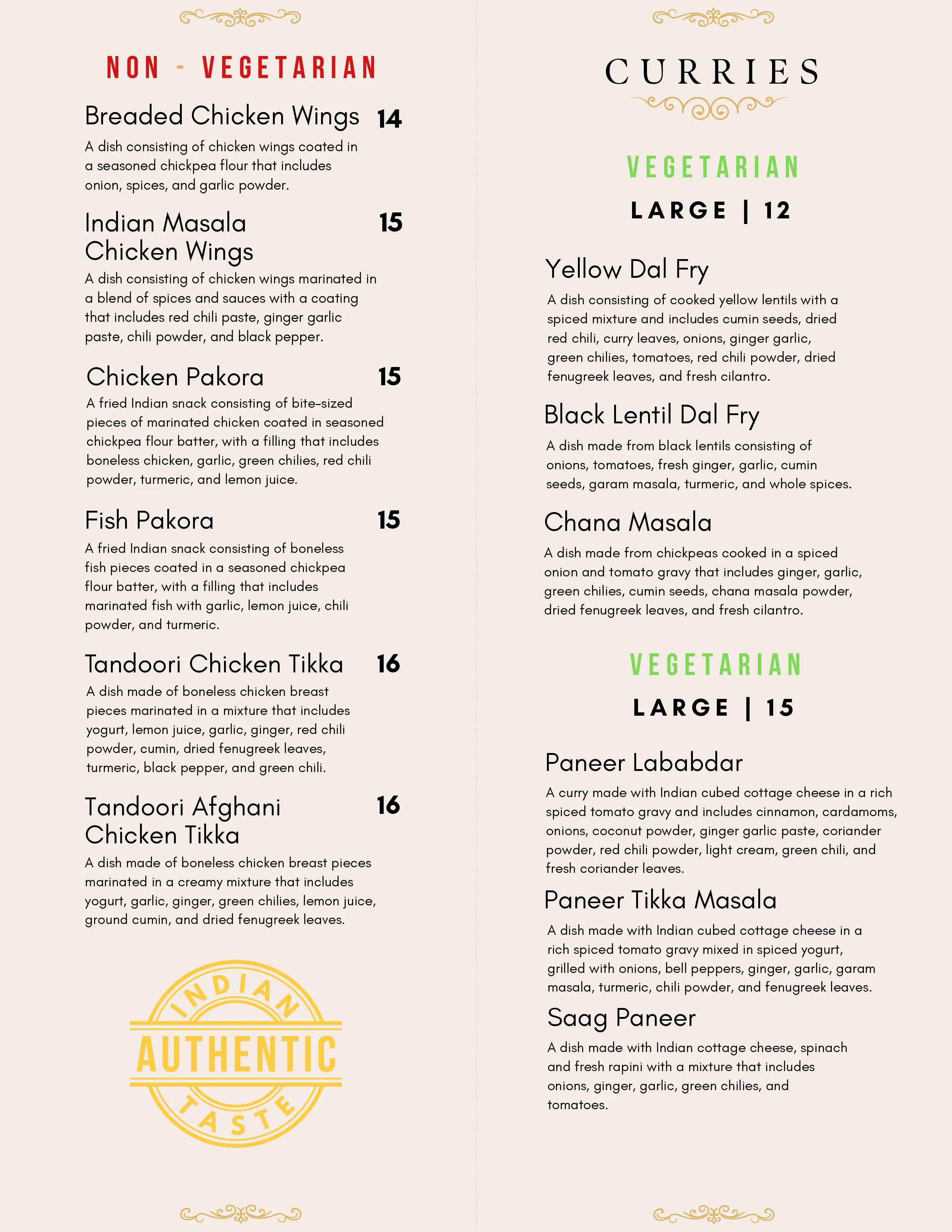 Golden Hours Indian Bistro Takeout Menu Page 2